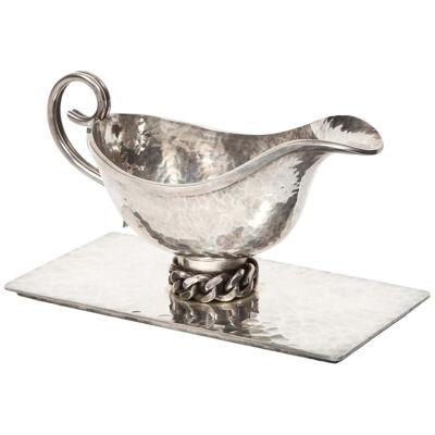 Jean Despres (1889-1980) A Silvered-Metal Gravy Sauce Boat on Stand, 1966