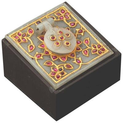 Al Thani Collection, a Mughal Indian Square White Jade Inkwell Cover, circa 1800