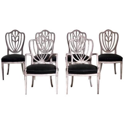 Set of six Gustavian style chairs including two armchairs, late 19th C.