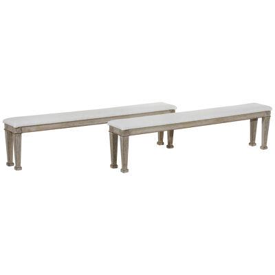 Rare pair of Danish freestanding long-benches, 19th C.