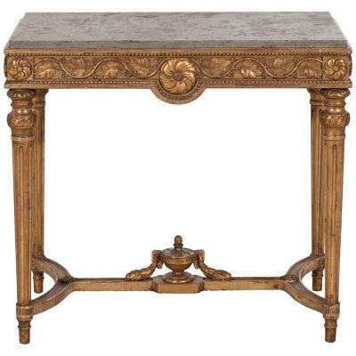 Freestanding Gustavian console table in original guilt, 18th C.