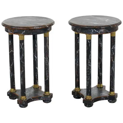 Fine European pairs of marble painted pedestals table, 20th C.
