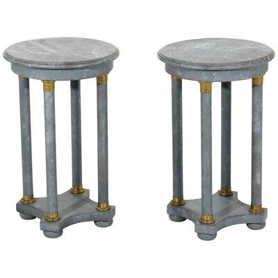 European pairs of marble painted pedestals table, 20th C.