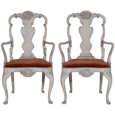 Pair of Swedish armchairs, Rococo style, 19th C.