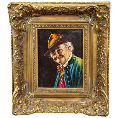 Inge Woelfle - Portrait of a Bavarian Folksy Man, Oil on Wood