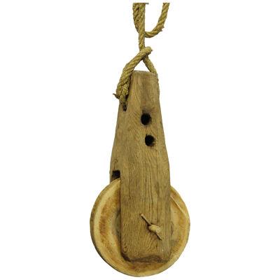 Great Rustic Black Forest Wooden Pulley with Rope