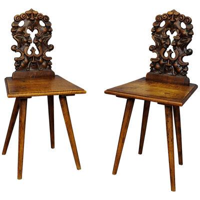Pair Renaissance Style Carved Children Chairs ca. 1890