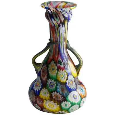 Multicolored Fratelli Toso Millefiori Murrine Vase, Murano early 20th century 