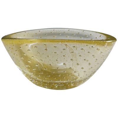 Vintage Art Glass Bowl with Gold Foil by Barovier, Murano Italy 1950s