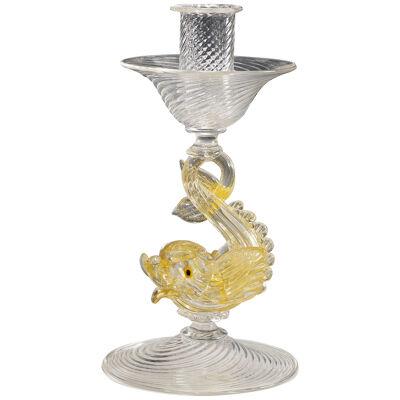 Archimede Seguso Glass Candle Stick with Dolphin ca. 1960s