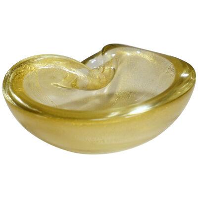 Vintage Art Glass Bowl with Gold Foil, Murano Italy 1950s