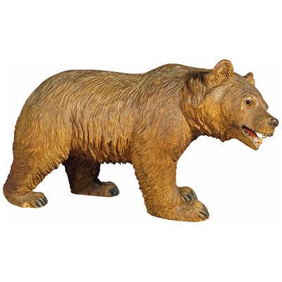 Wooden Statue of a Walking Bear Handcarved in Switzerland ca. 1930s 