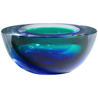 Archimede Seguso Geode Bowl in Blue and Green, Murano Italy ca. 1960s