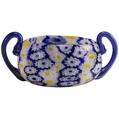 Antique Millefiori Bowl in Blue, Yellow and White, Fratelli Toso Murano 1910 