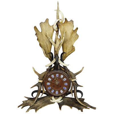 Great Lodge Style Antler Mantel Clock 1900
