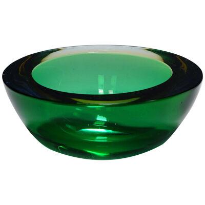 Archimede Seguso Geode Bowl in Green and Yellow, Murano Italy ca. 1960s