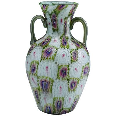 Antique Murrine Vase with Handles, Fratelli Toso Murano ca. 1920s