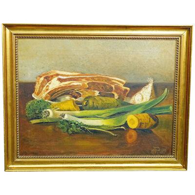 Still Life with Meat and Vegetables, Oil Painting on Canvas, Germany 1909