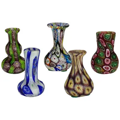 Five small Fratelli Toso Millefiori Vases, Murano circa 1910 