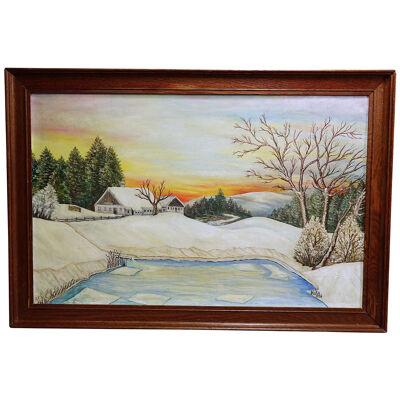 Sunrise in a Winterly Landscape in The Black Forest Oil Painting 