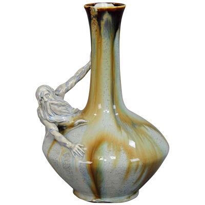 Art Nouveau Porcellain Vase with Neptun Sculpture ca. 1900 