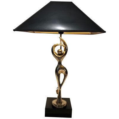 Brass Table Lamp Representing a Stylish Dancer