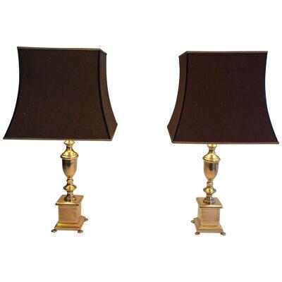 Pair of Neoclassical Style Brass Table Lamps