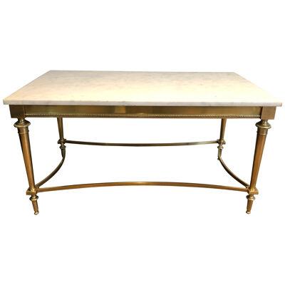 Brass Coffee Table with Carrara White Marble Top