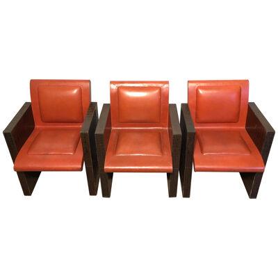 Set of 3 Leather Armchairs