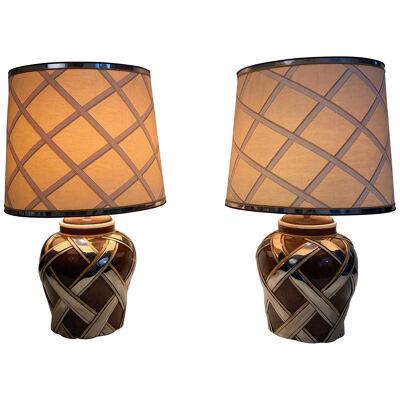 Important Pair of Ceramic Lamps. French. Circa 1970