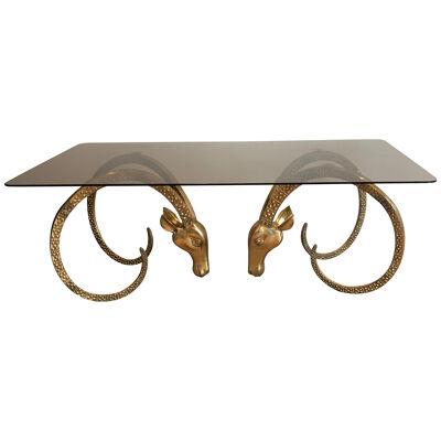Bronze Coffee Table representing 2 Ibex Heads. French work by Alain Chervet