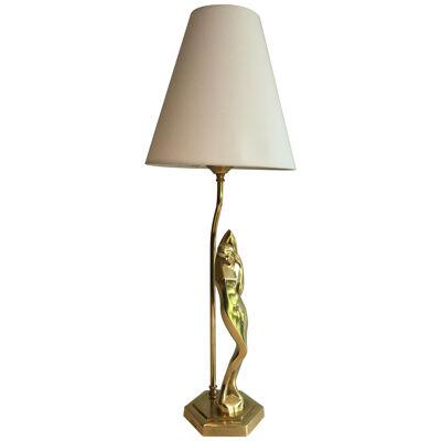 Brass Table Lamp Representing a Stylished Woman