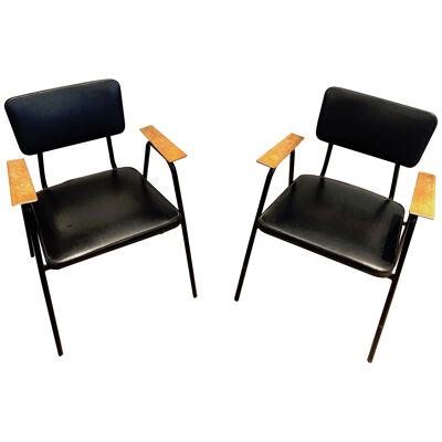Pair of Black Lacquered Armchairs attributed to Willy Van der Meeren, circa 1950