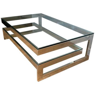 Design Chrome Coffee Table with 2 Glass Shelves