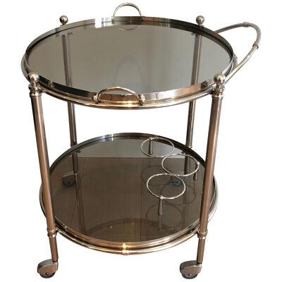 Round Silver Plated Metal Drinks Trolley