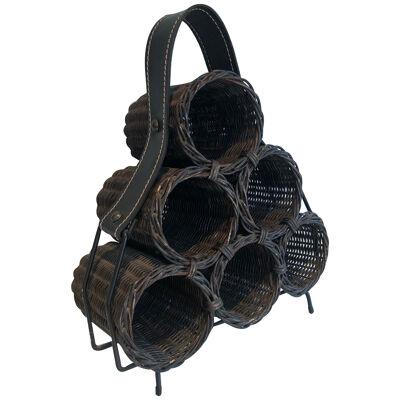 Rattan and Leather Bottles Holder