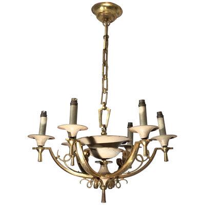 Lacquered Metal and Brass Chandelier, circa 1940