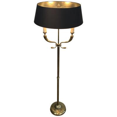 Brass Floor Lamp with Dolphin Heads by Maison Jansen
