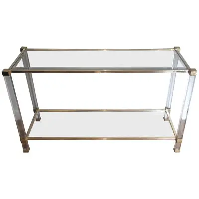 Lucite and Gilt Metal Console by Pierre Vandel. Circa 1970