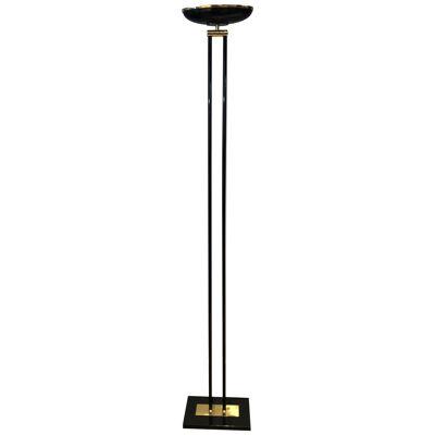 Black Lacquered and Brass Floor Lamp