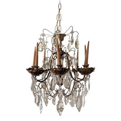 Maison Jansen Eight-Light Crystal and Gilded Bronze Chandelier, French