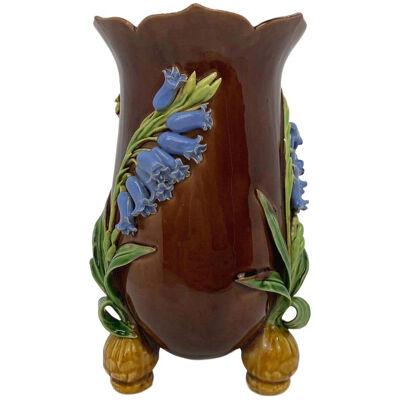 Minton Majolica Bluebells Vase in Periwinkle Blue, English, Dated 1853