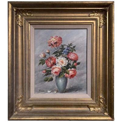 19th Century Oil on Board, "Flowers" Signed W. Lander, English