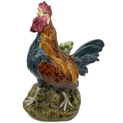 Majolica Rooster Large Spill Vase Signed Louis Carrier-Belleuse, French, c. 1890