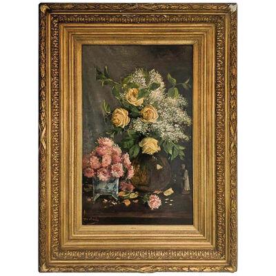 Late 19th Century Oil on Canvas, Still Life of Yellow Roses, English