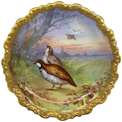 Limoges Wall Charger with Pair of Quails Artist Signed, L. Coudent, ca. 1900