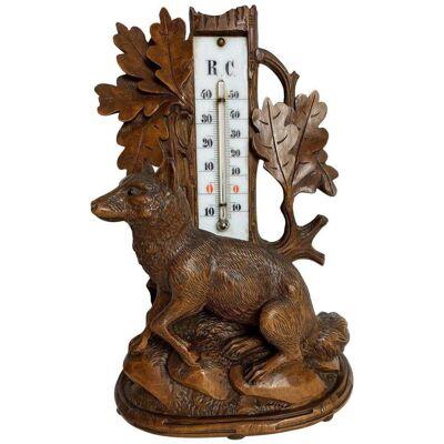 Swiss Hand Carved Black Forest Figure of a Fox with Thermometer, circa 1880