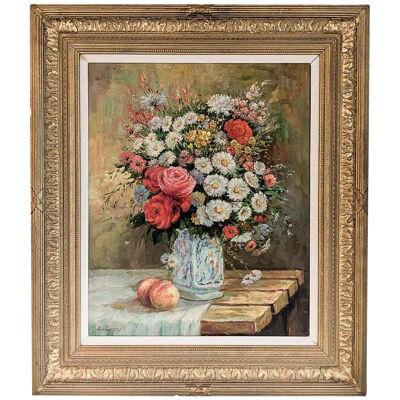 19th Century Floral Still Life with Pears, Signed K. Kengett in Original Frame