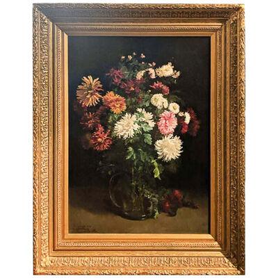 19th C. Oil on Canvas "Still life with Flowers" Signed L. Bonvalet-Barillotf