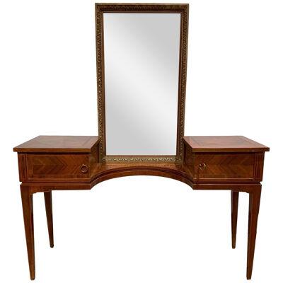 Vanity with Attached Gilt Mirror, Inlaid with Exotic Woods, Italian, circa 1900